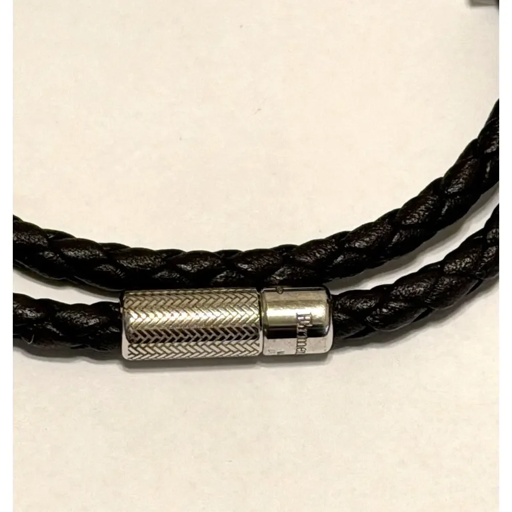 $495 NWT Ermenegildo Zegna Brown Braided Leather Double Wrap Bracelet With Clasp